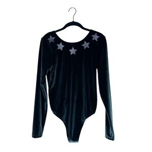 Victoria’s Secret Sport Green Glitter Stars Bodysuit Stretch Long Sleeve Top M